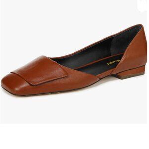 Brown Pump Side Cut Ballet Flat Block Low Heel Square Toe Slip On Shoe Working